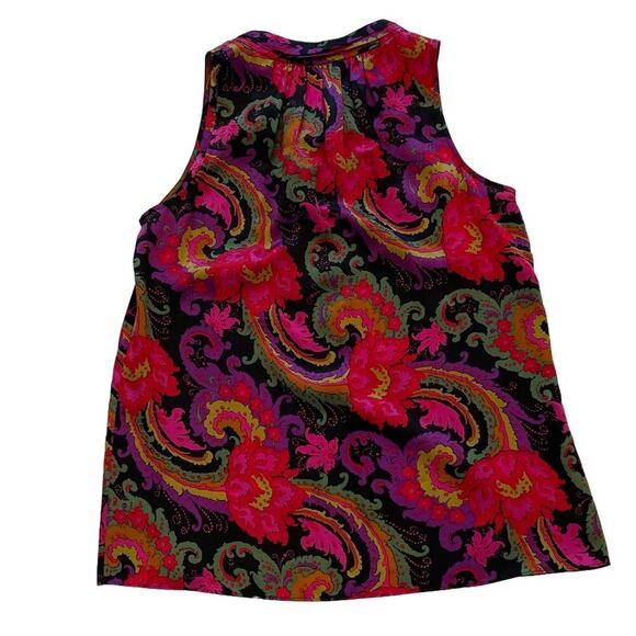 J. Crew Silk Paisley Sleeveless Round Collar Button Blouse, Shirt, Size 2 - Picture 4 of 12